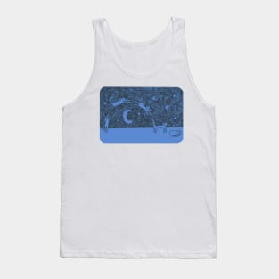 Blue Cat Jumps Over The Moon (to take a nap) Tank Top